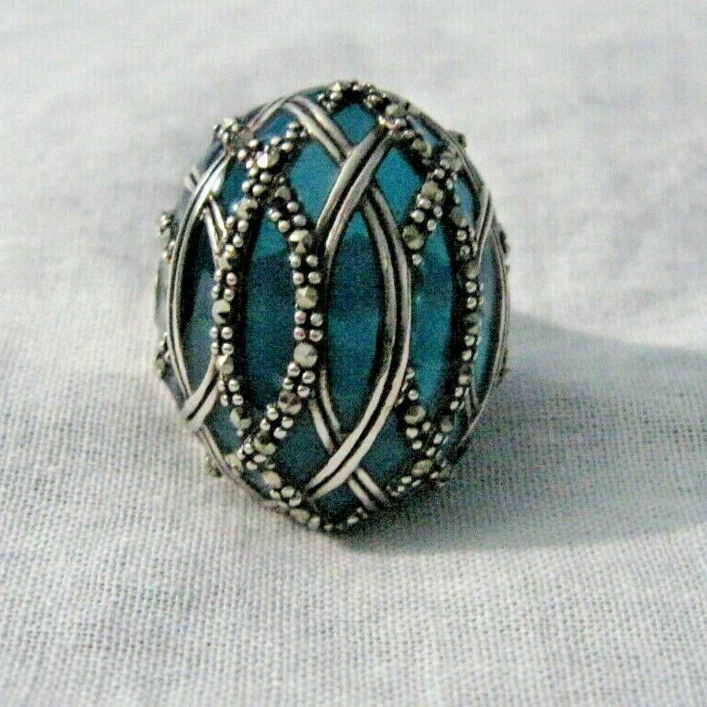 Sterling Silver Marcasite Dome Statement R…